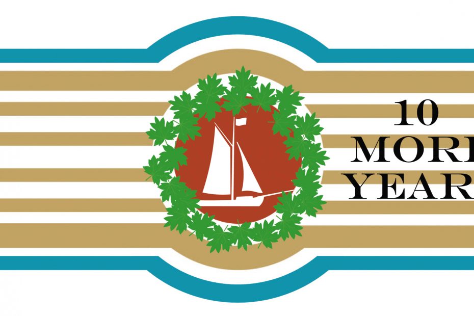 BOOT Logo RIVA 10 more years mit grünem Laubkranz, jpg